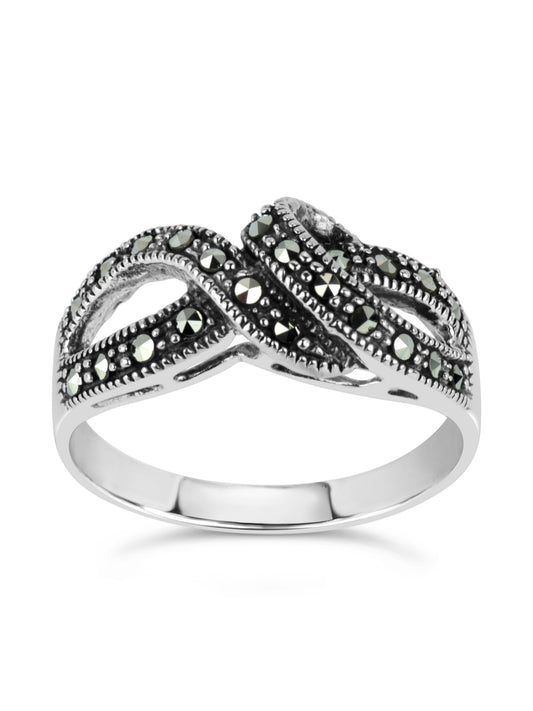 0.35 ct Marcasite Oxidized Twist Cluster Ring in Sterling Silver