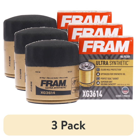 (3 pack) FRAM Ultra Synthetic Oil Filter, XG3614, 20K mile Replacement Engine Oil Filter for Select Ford Vehicles
