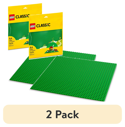 (2 pack) LEGO Classic Green Baseplate, Square 32x32 Stud Foundation to Build, Play, and Display Brick Creations, Great for Grassy Nature Landscapes, 11023